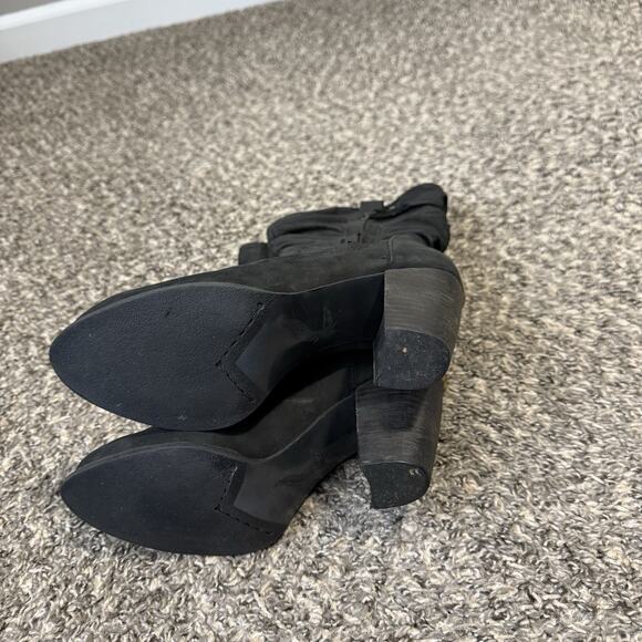 UGG Australia DAYTON Black Mid Calf Boots Slouchy Leather Zip Heeled Size 7 - Picture 3 of 7